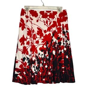 Focus 2000 Red and Black Floral A-Line Skirt with side zipper size 4 knee length